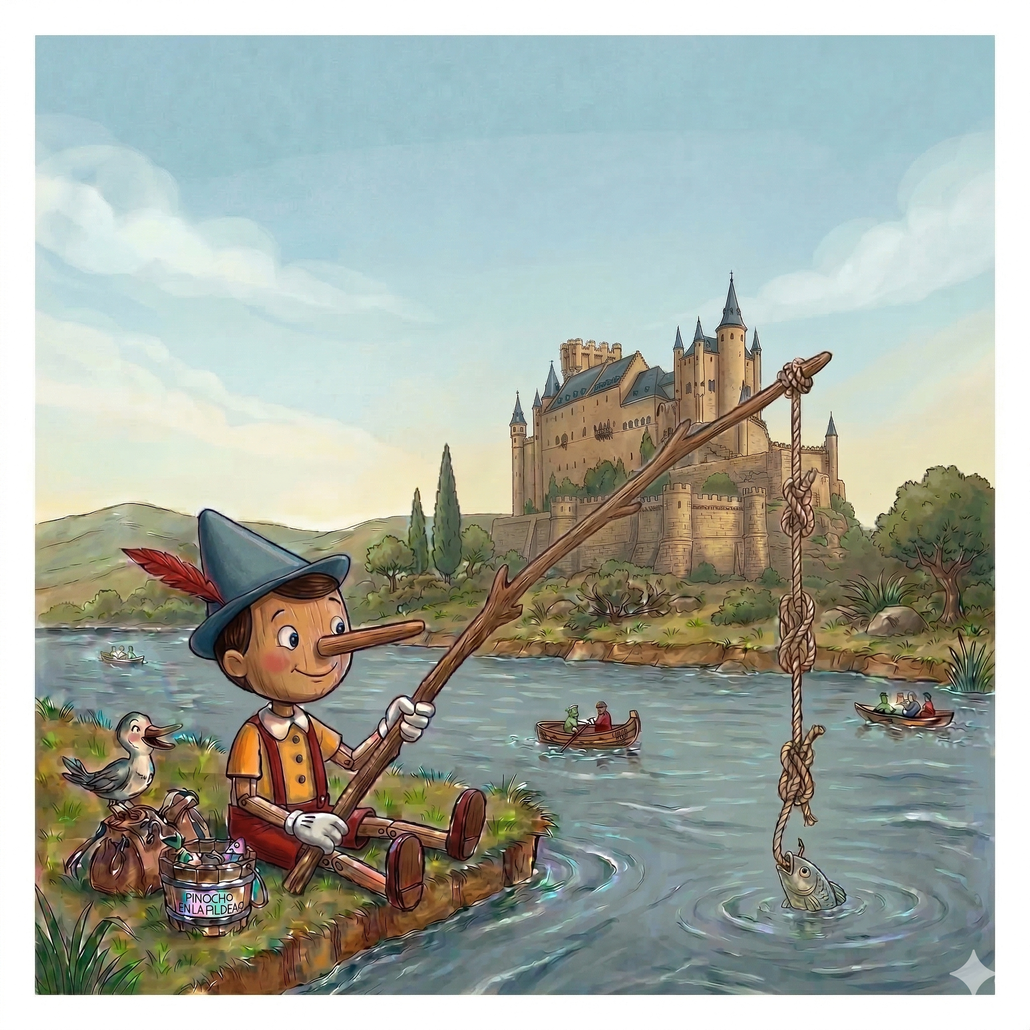 Pinocho y el castillo de cuento de hadas del pequeño río Eresma