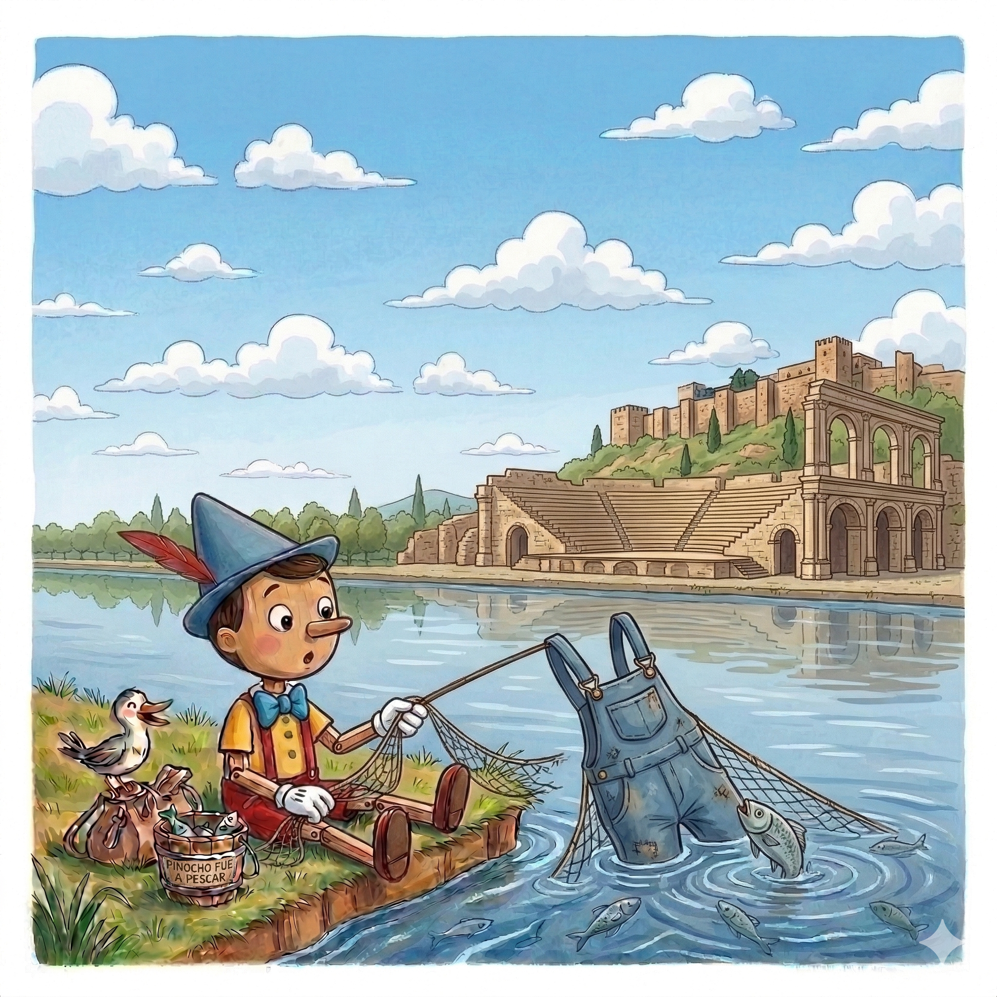 Pinocho y las ruinas romanas bajo el sol del río Guadalhorce