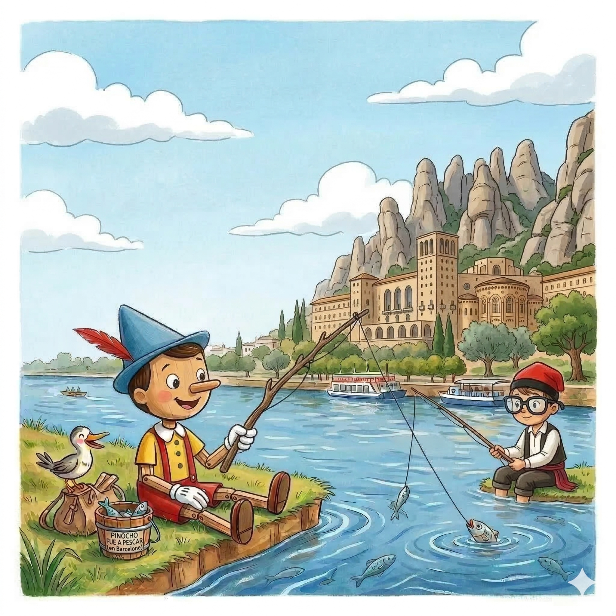 Pinocho y su gran amigo catalán entre las rocas mágicas del río Llobregat