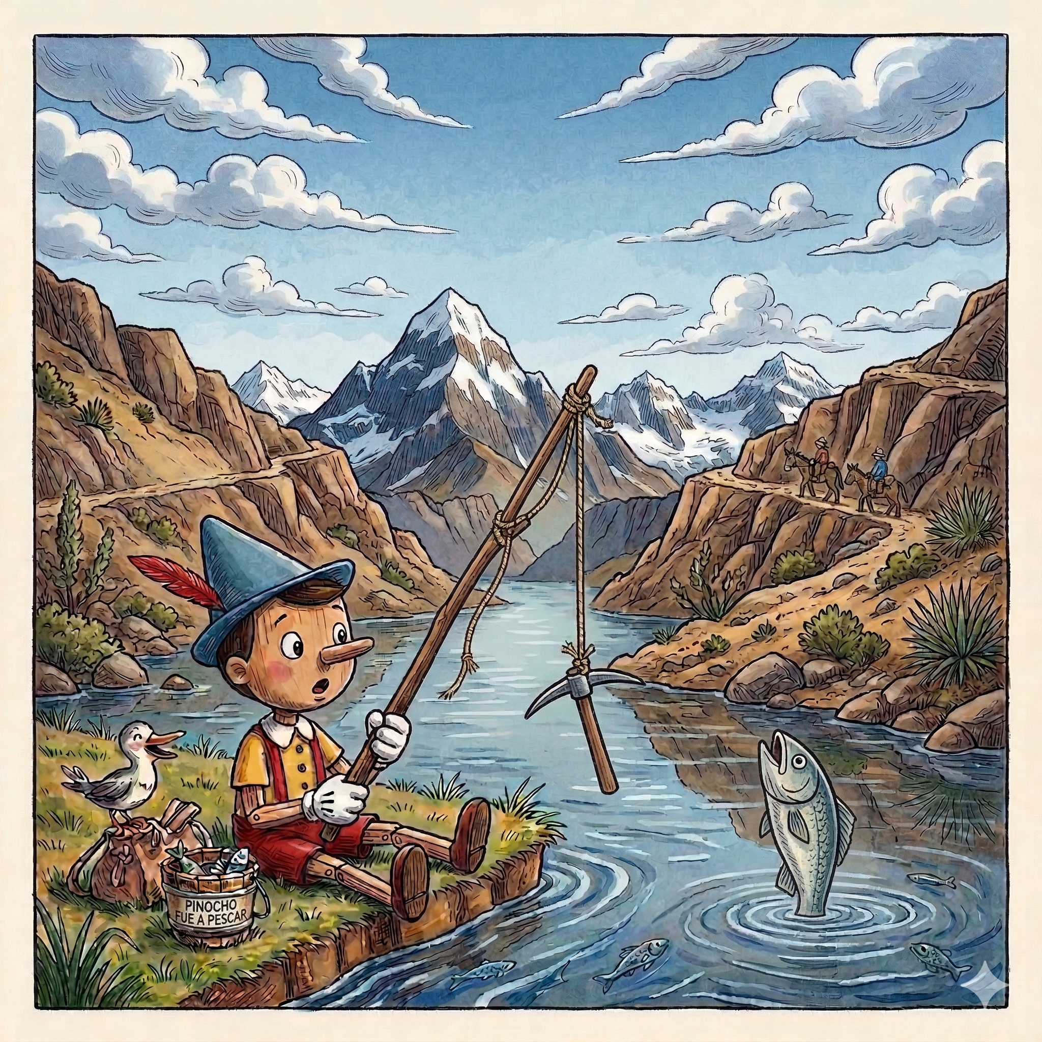 Pinocho y el gigantesco cañón de montaña del veloz río Maipo