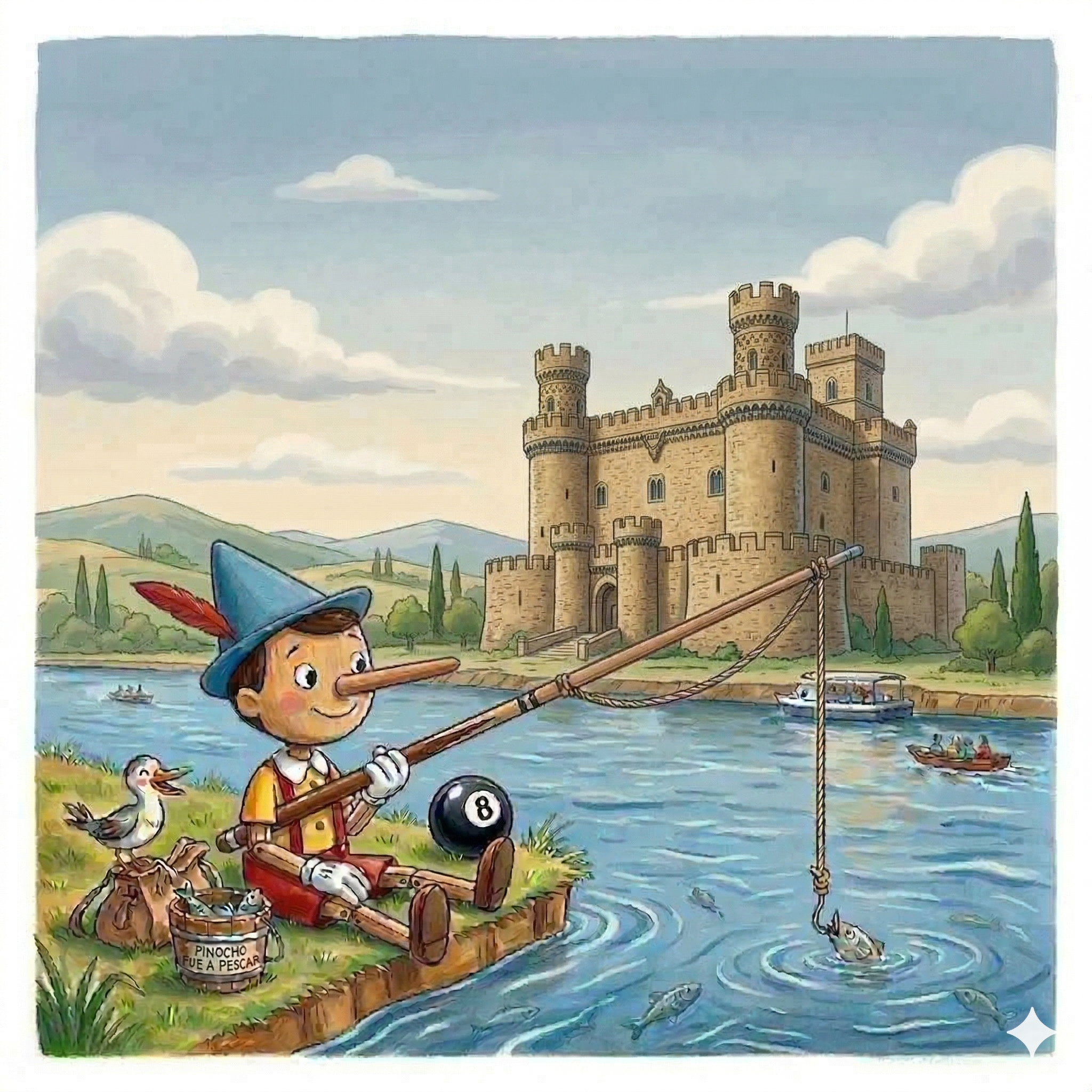 Pinocho y el castillo de las mil bolas junto al río Manzanares