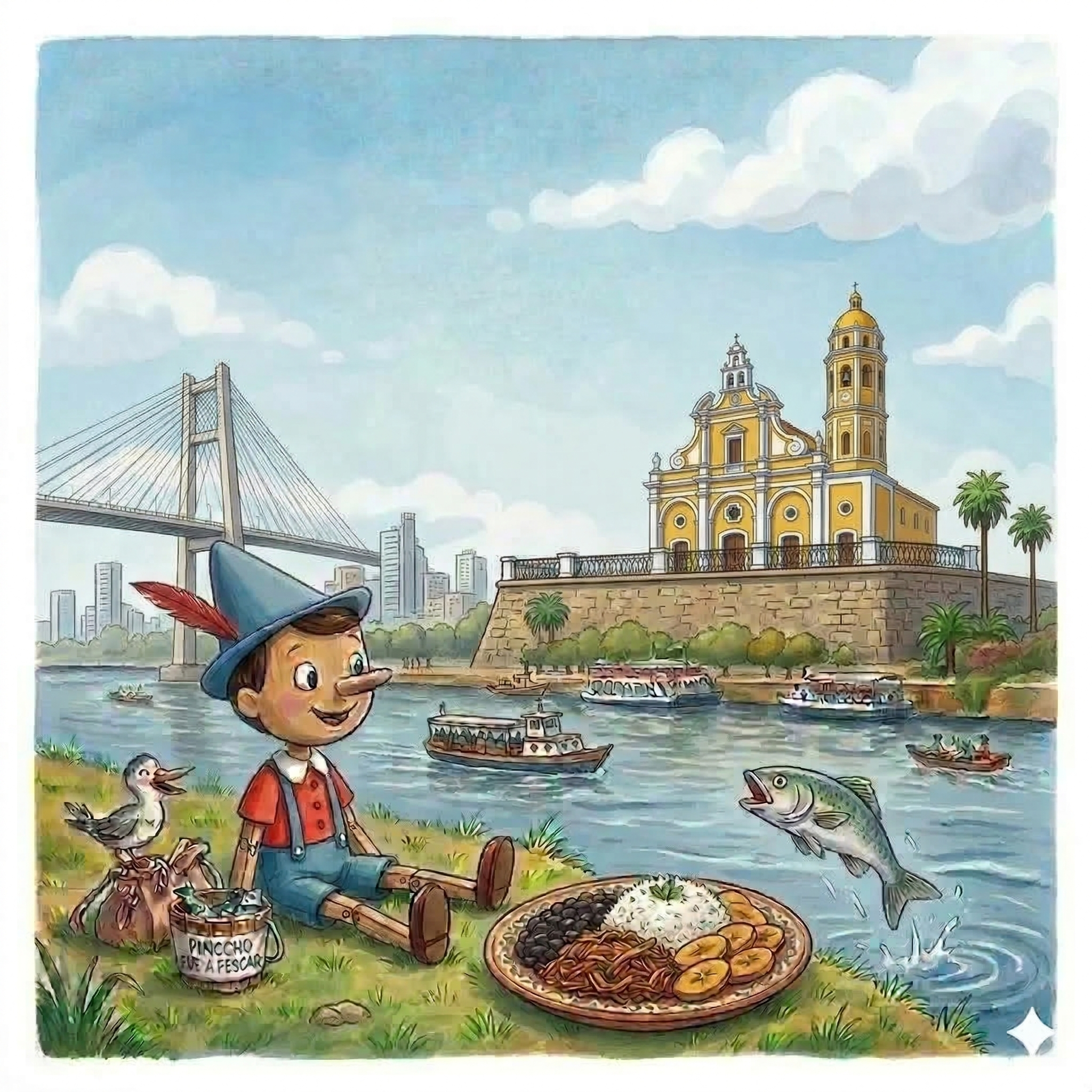 Pinocho y el grandioso puente colgante del poderoso río Orinoco