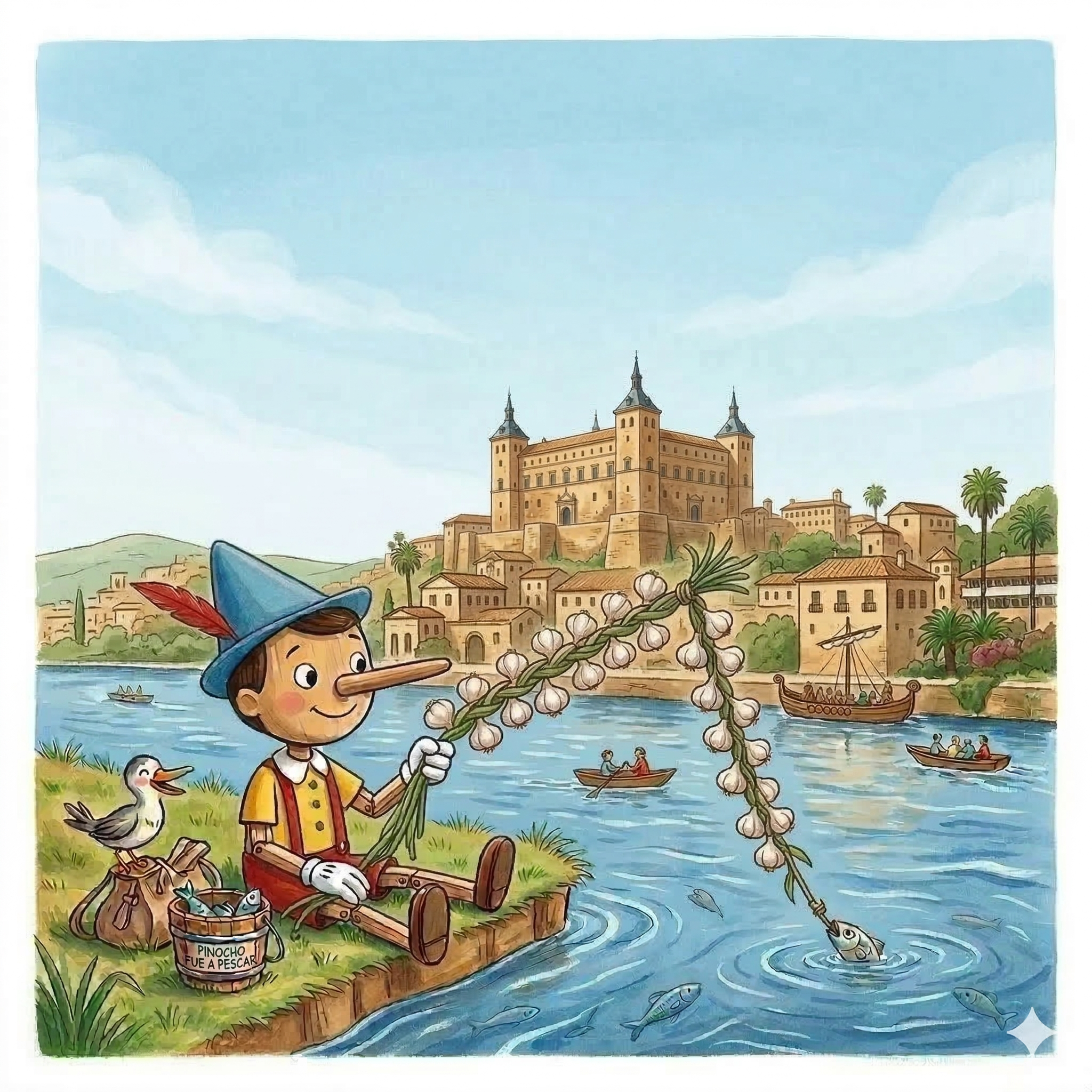 Pinocho y el grandioso castillo imperial del larguísimo río Tajo
