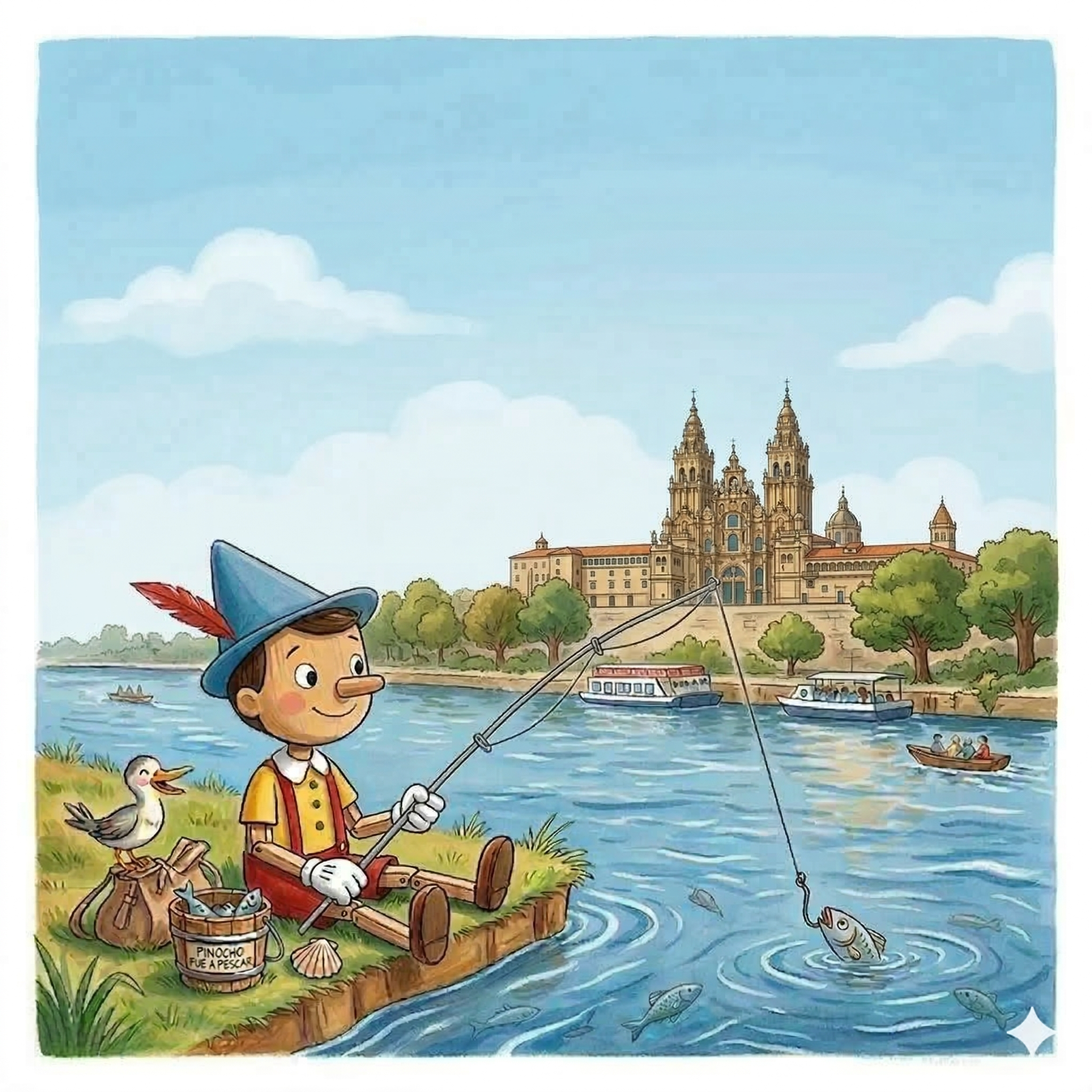Pinocho el peregrino y su aventura mágica por el río Tambre