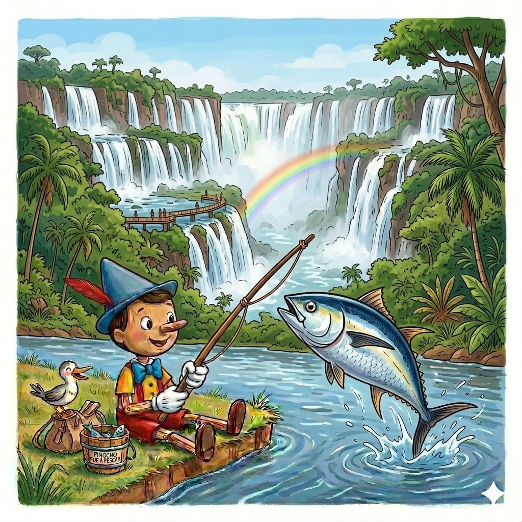 Pinocho y el rugido ensordecedor de las cataratas del río Iguazú
