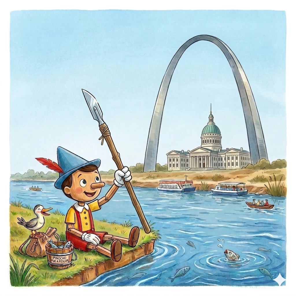 Pinocho y el arco gigante de plata del inmenso río Missouri